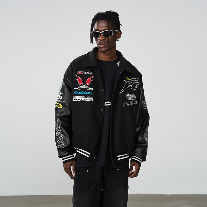 Embroidered Racing Varsity Jacket