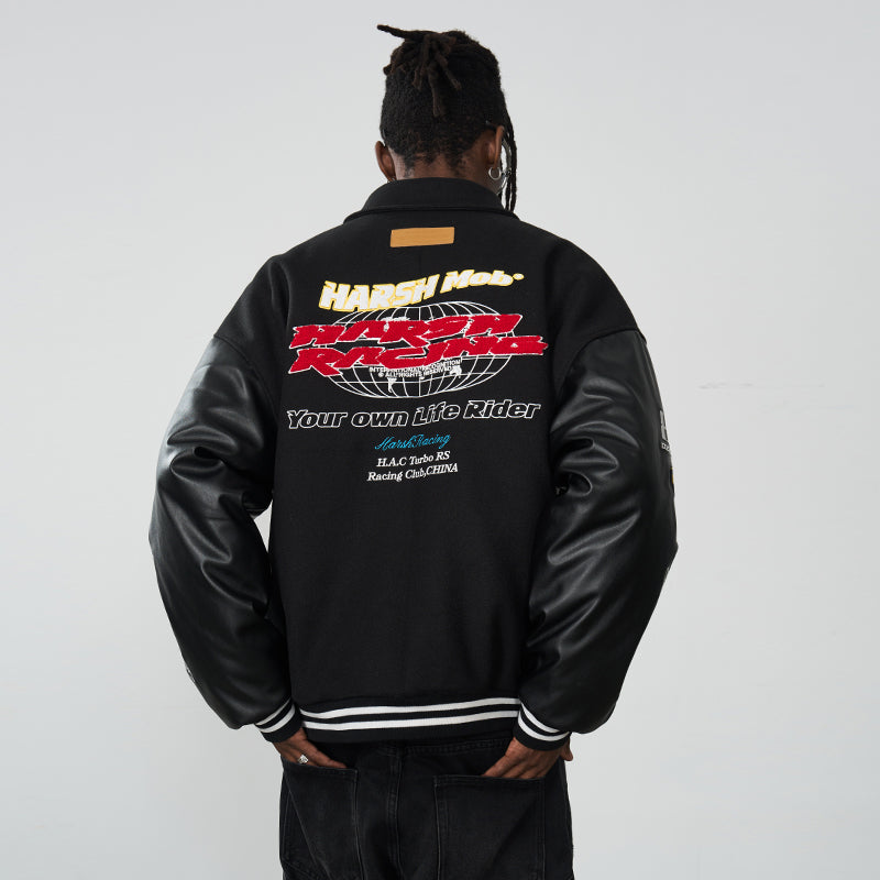 Embroidered Racing Varsity Jacket