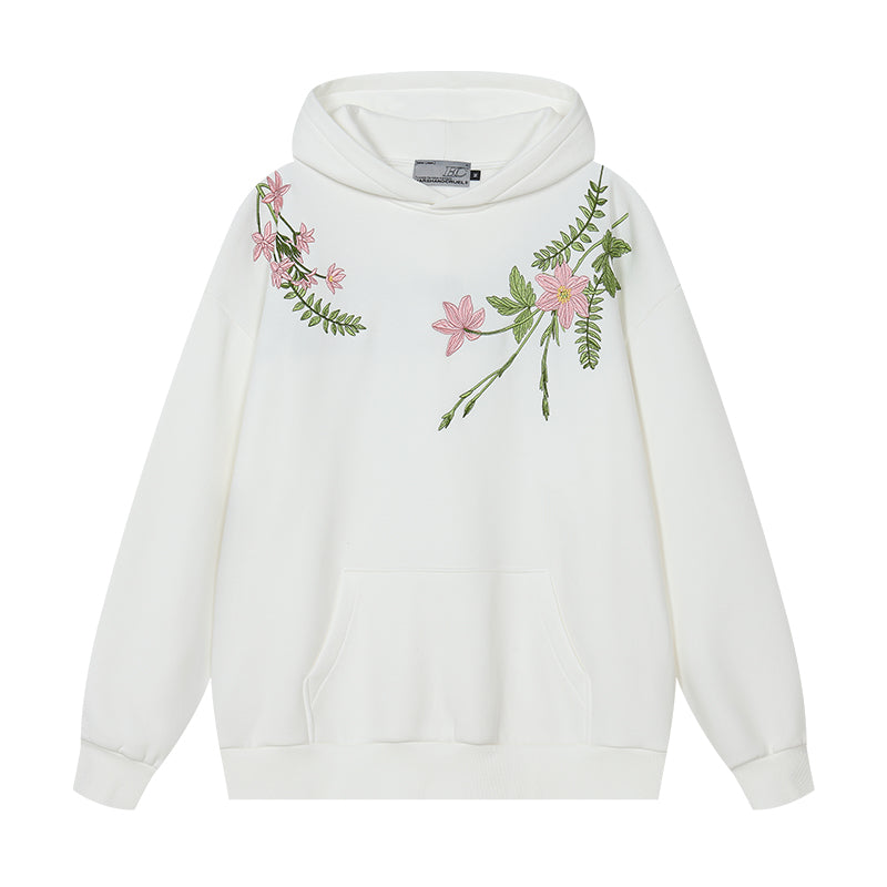 Floral Embroidery Fleece Hoodie