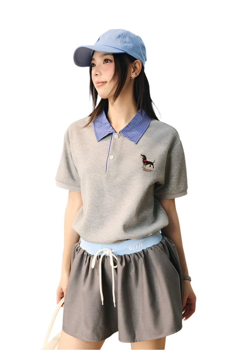 Plaid Collar Layered Polo Shirt
