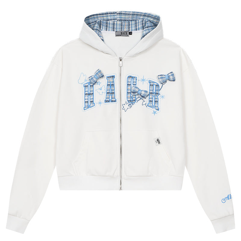 Embroidered Plaid Zip Hoodie