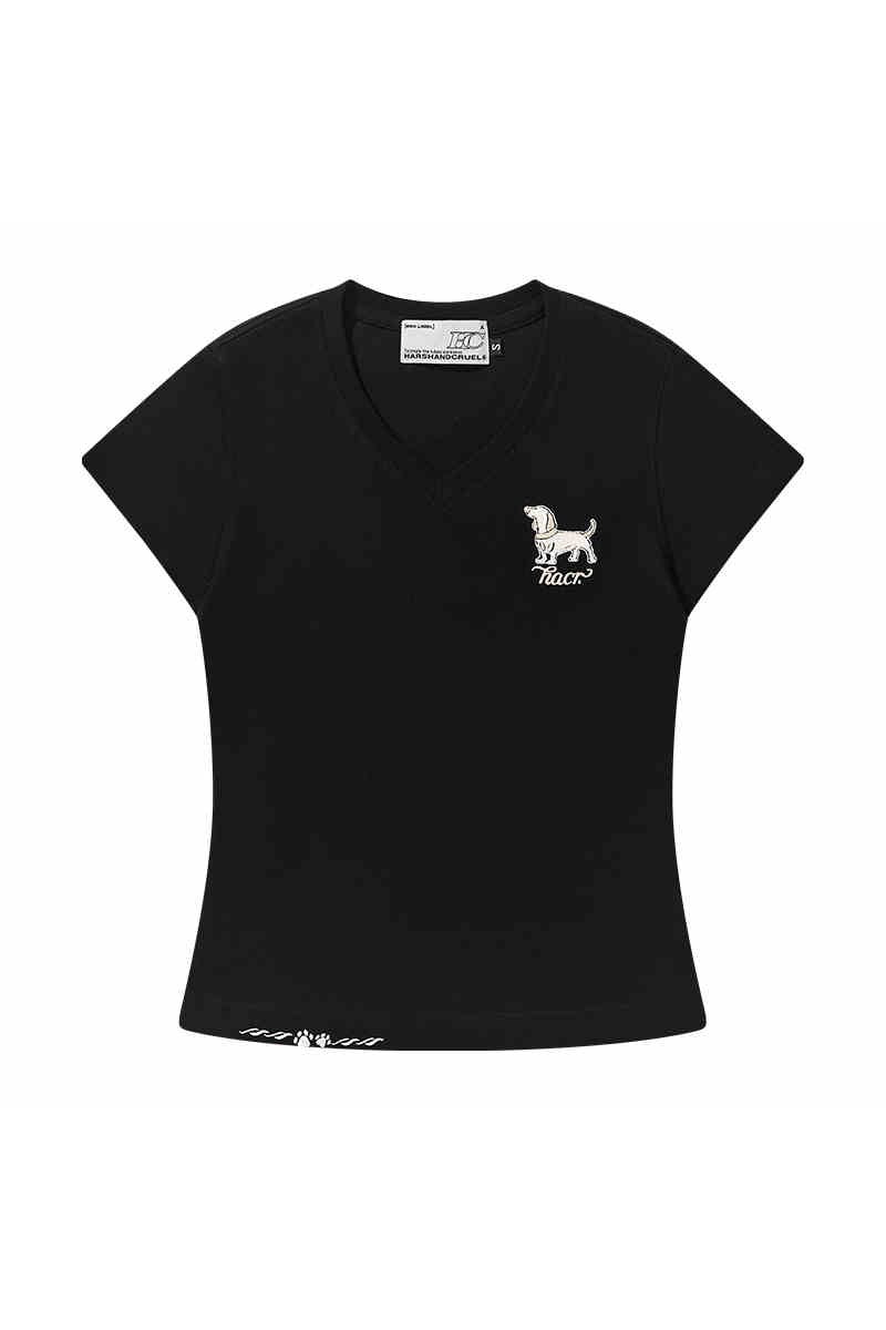 Cartoon Dog V-Neck Tee