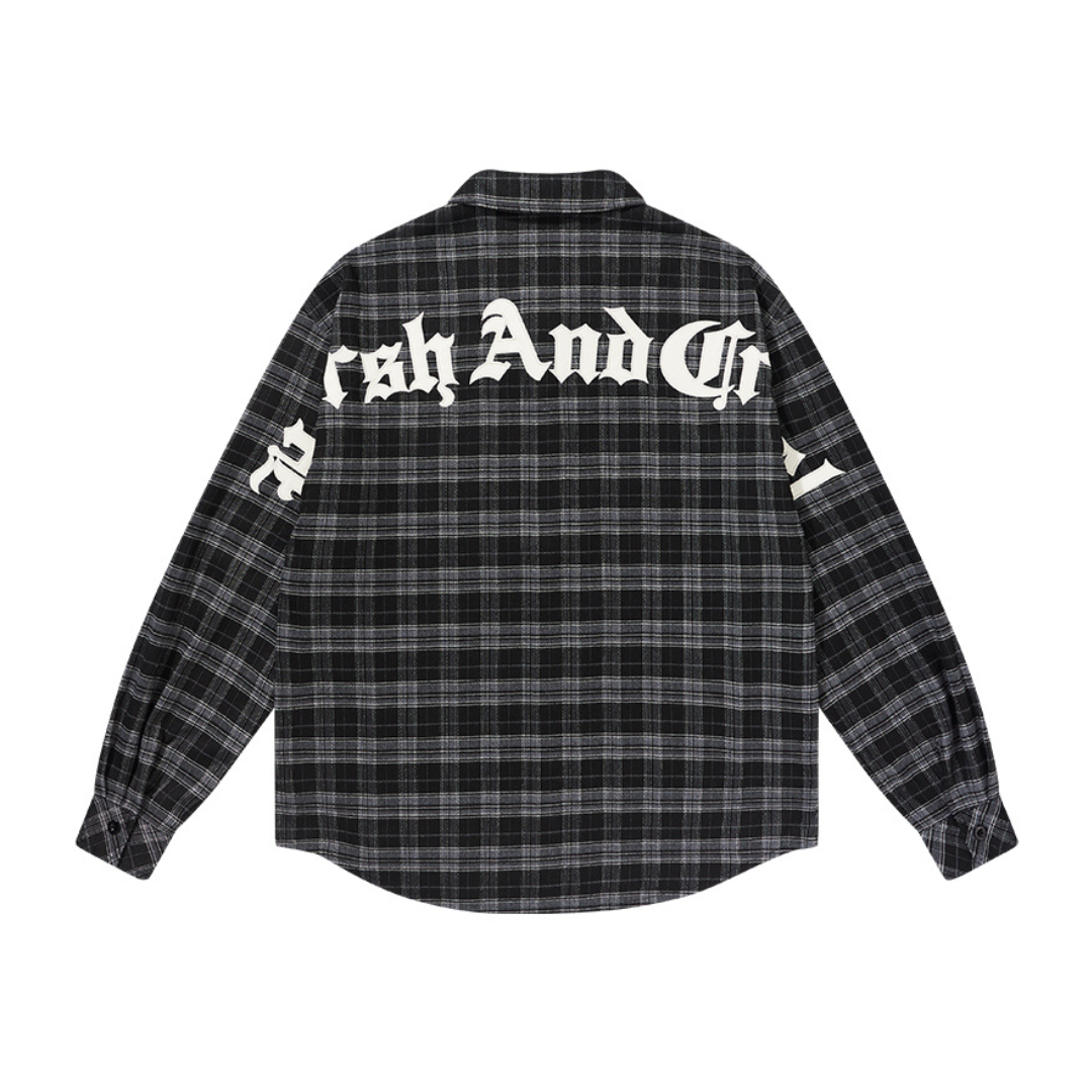 Leather Embroidered Gothic Logo Plaid L/S Shirt – Harsh and