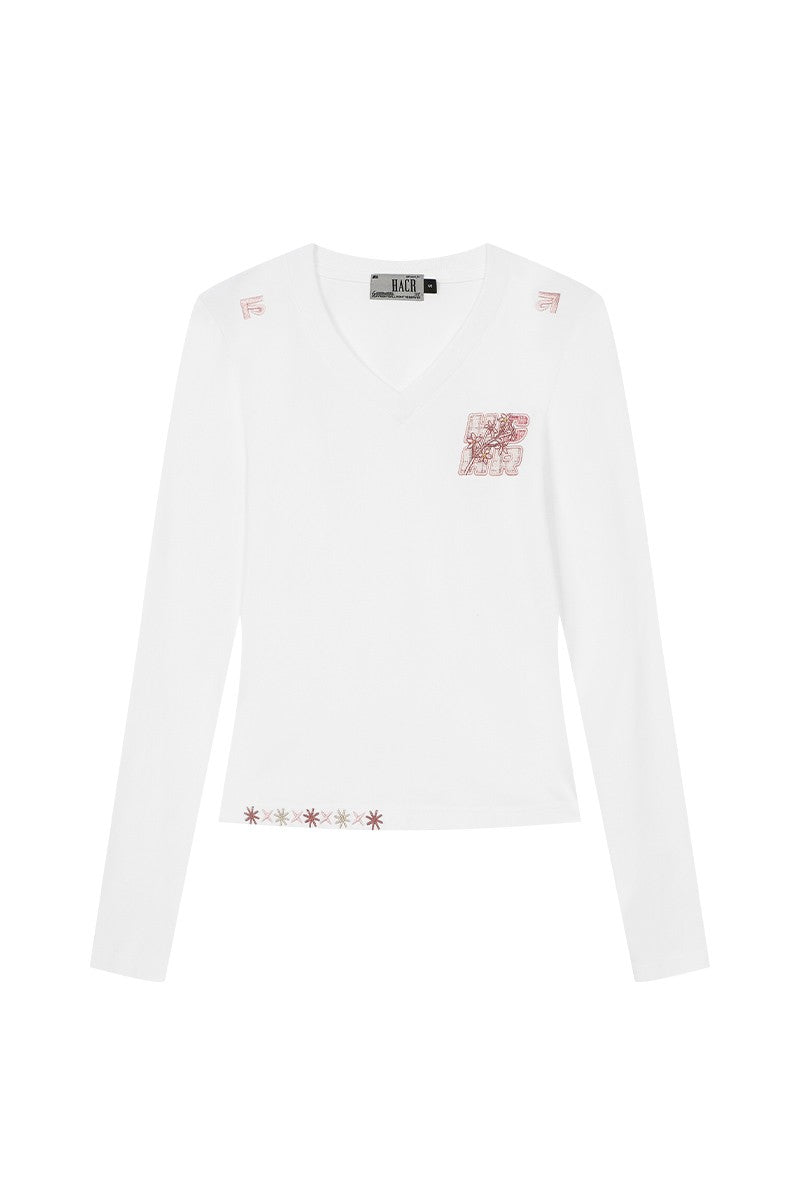 Mini Logo Patchwork V-Neck Tee