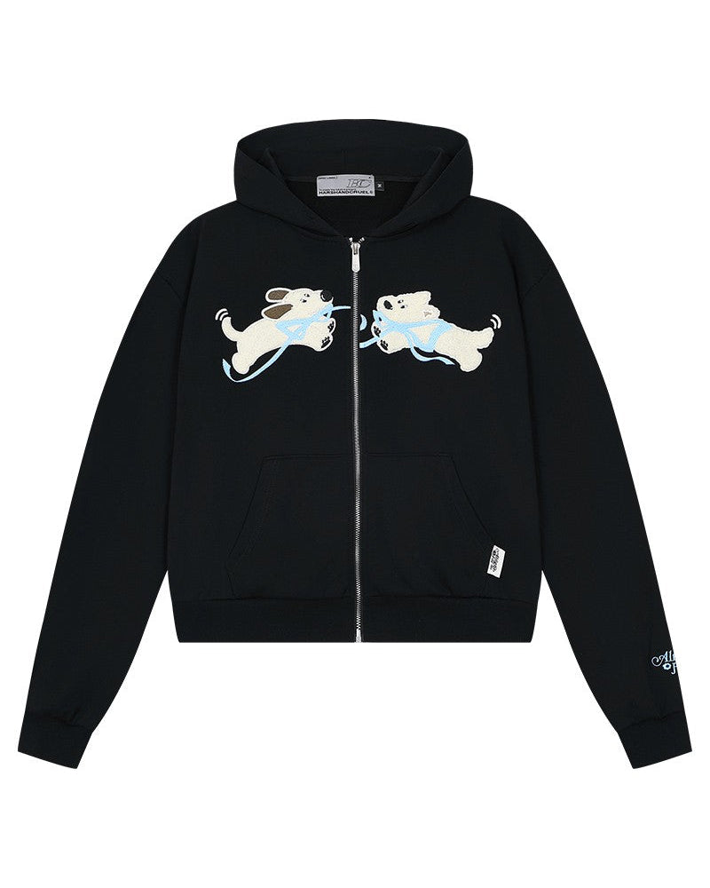 Plush Dog Embroidery Hoodie