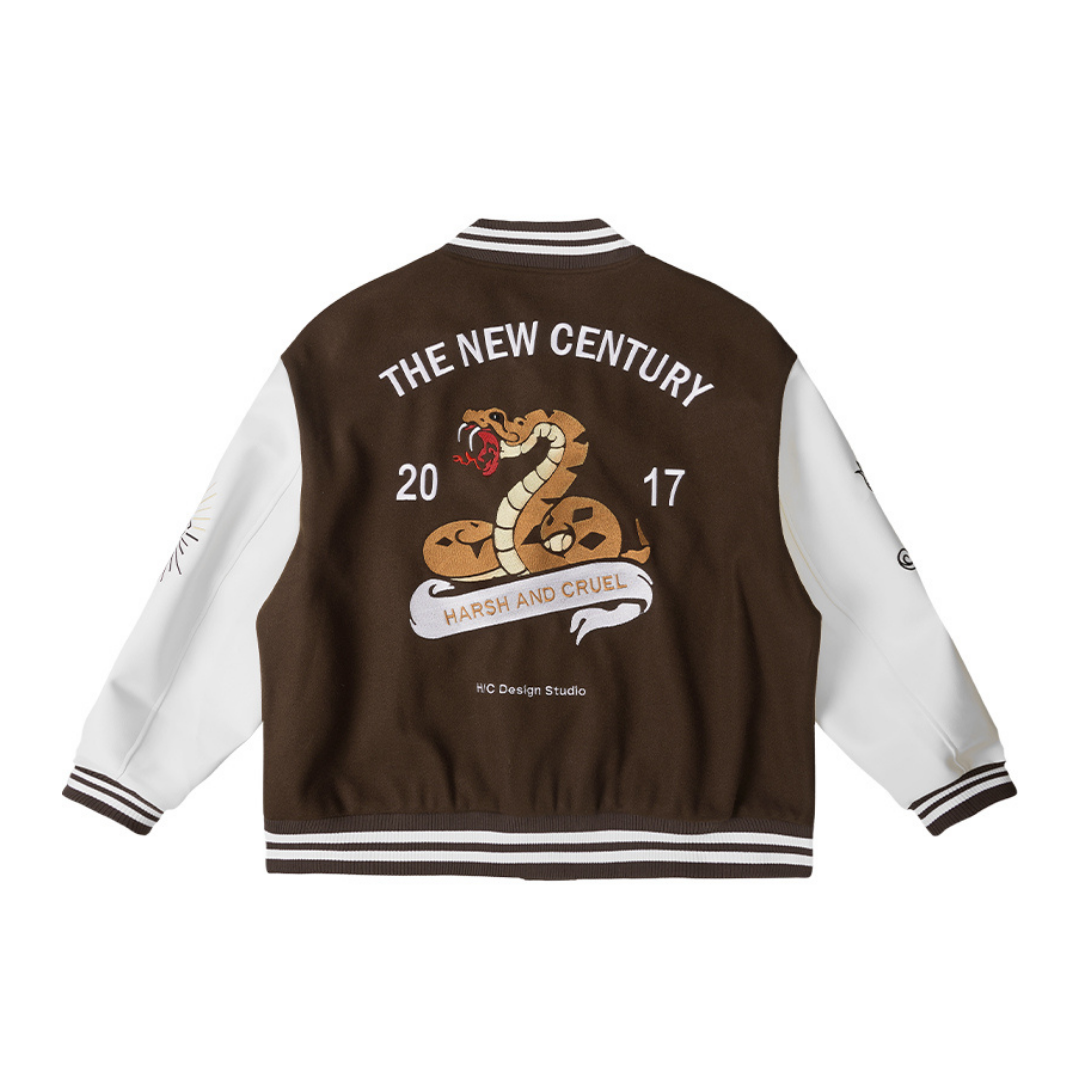 Embroidered Clouds Woolen Varsity Jacket