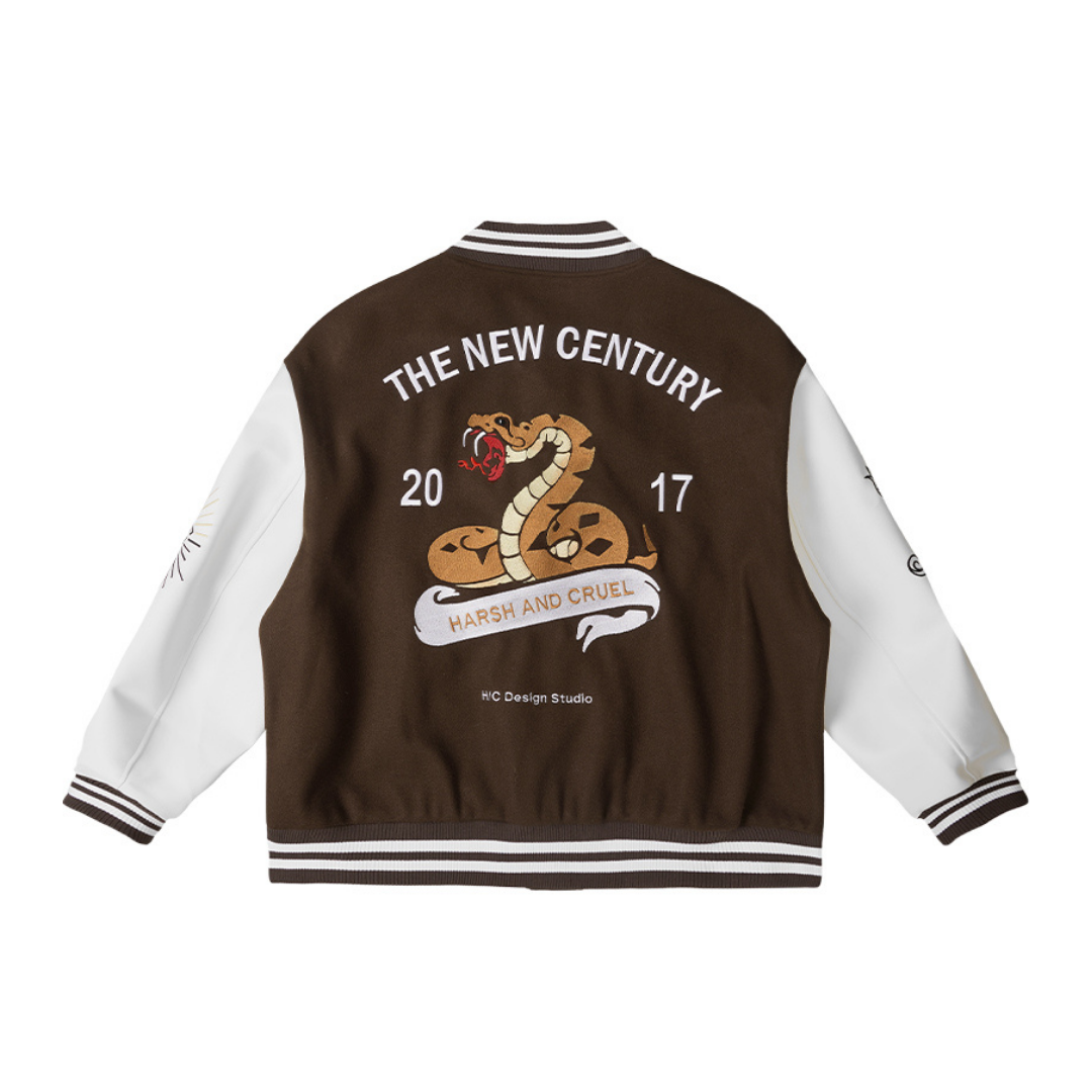 Snake Embroidered Varsity Jacket