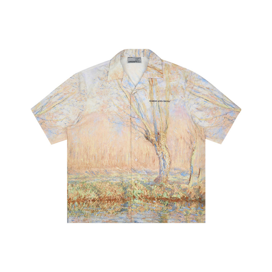 Forest Lake Oil Painting Full Print Cuban Shirt
