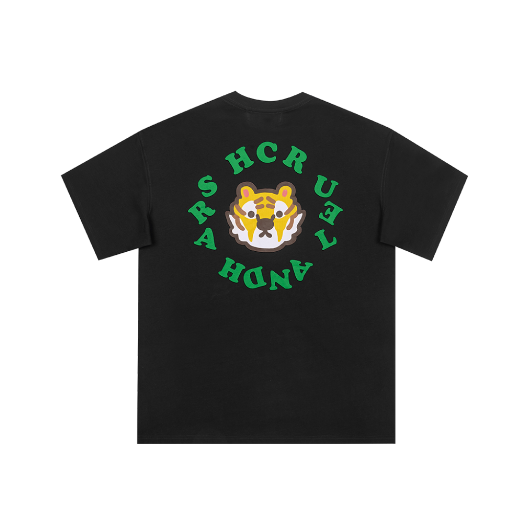 Cartoon Tiger Logo Ring Printed Tee