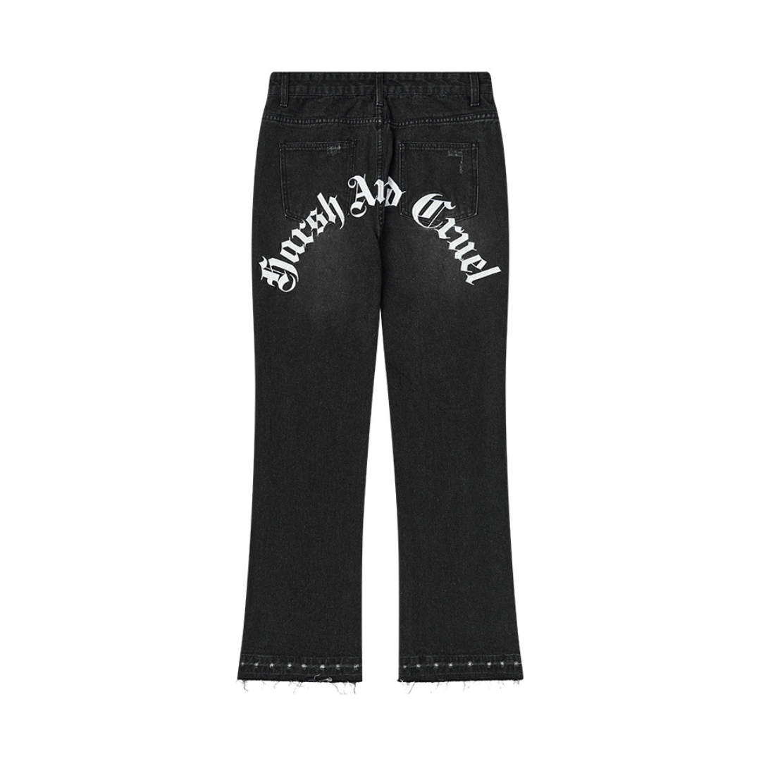 Gothic Logo Embroidered Flared Denim