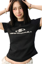 Slim Knit Logo Crop Tee