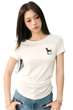 Slim Knit Dog Embroidery Tee