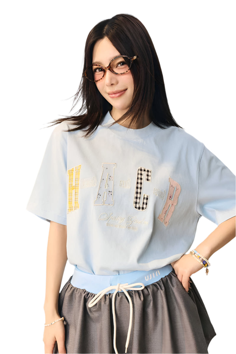 Colorblock Floral Patch Tee