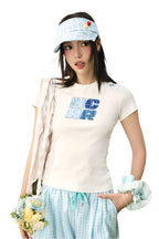 Plaid Patch Slim Crop Tee