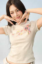 Slim Crayon Flower Knit Tee