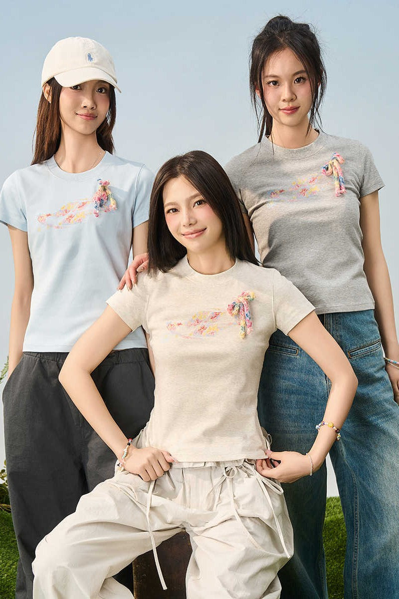 Slim Crayon Flower Knit Tee
