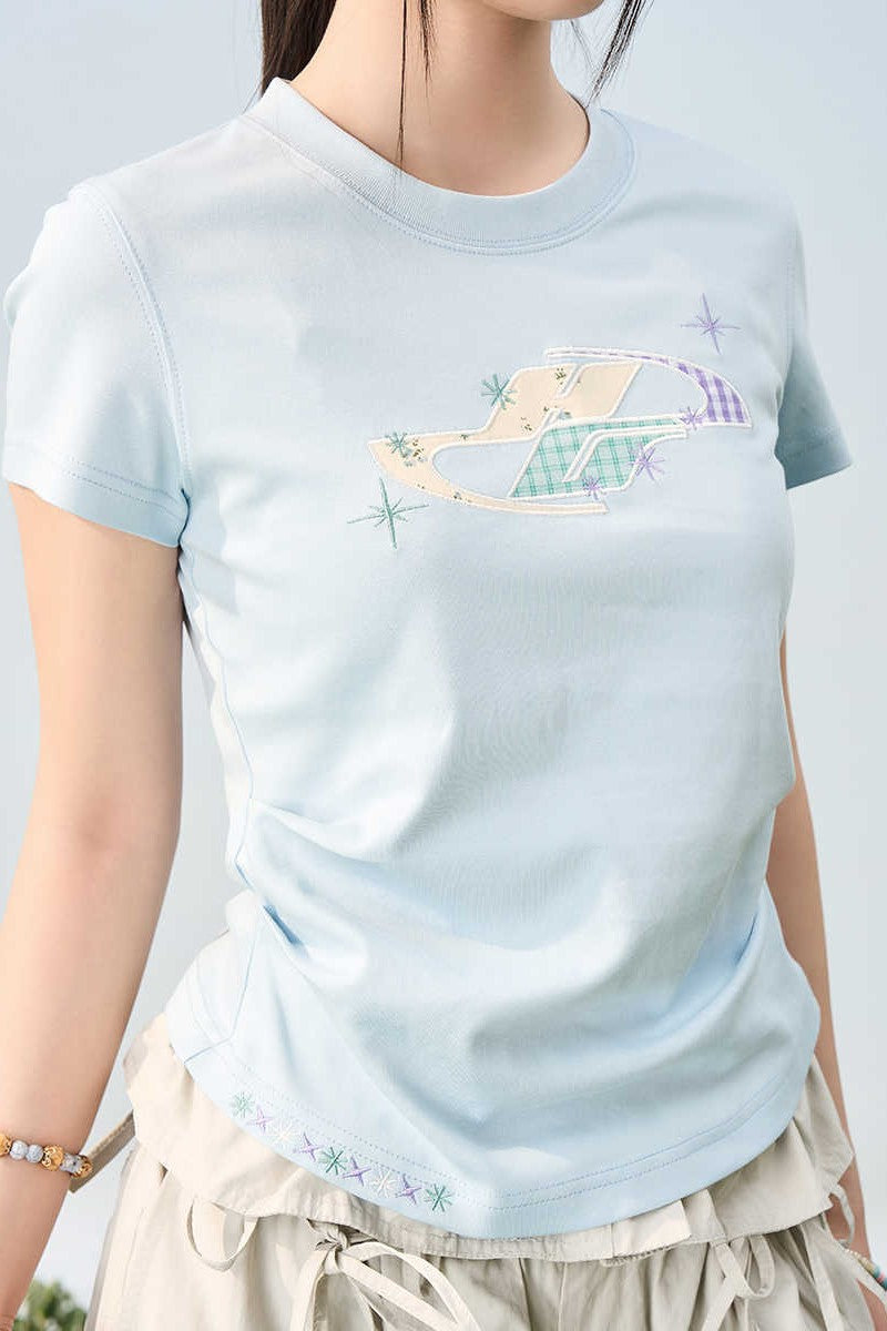 Floral Patch Pleated Slim Tee