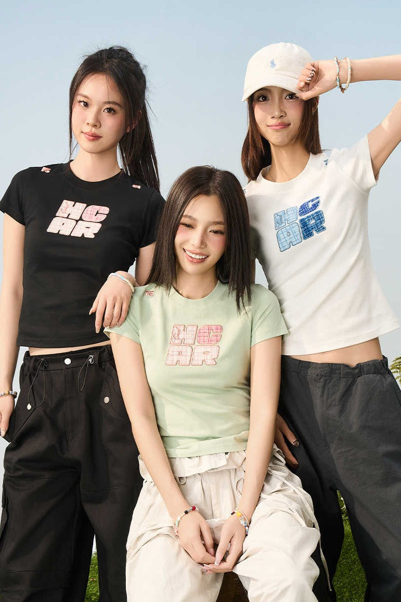 Plaid Patch Slim Crop Tee