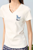 Cartoon Dog V-Neck Tee