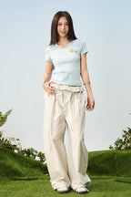 3D Yarn Flower V-Neck Tee
