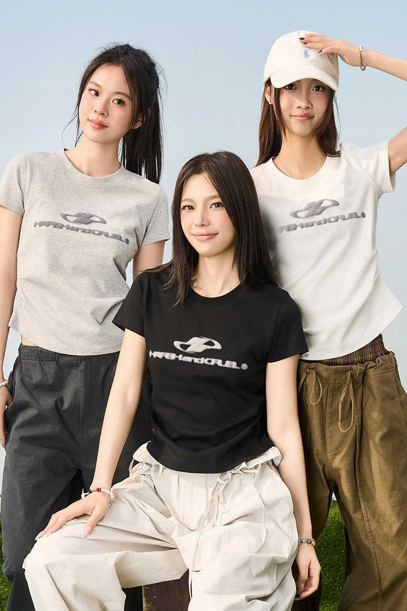 Slim Knit Logo Crop Tee