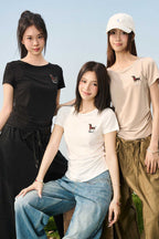 Slim Knit Dog Embroidery Tee