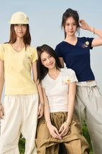 3D Yarn Flower V-Neck Tee