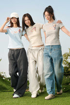 Slim Crayon Flower Knit Tee