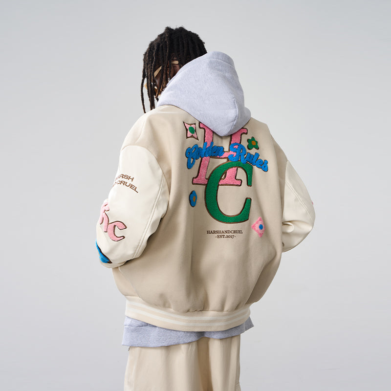 Golden Rules Embroidered Varsity Jacket