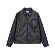 Load image into Gallery viewer, Metal Cross Logo Textured Leather Jacket
