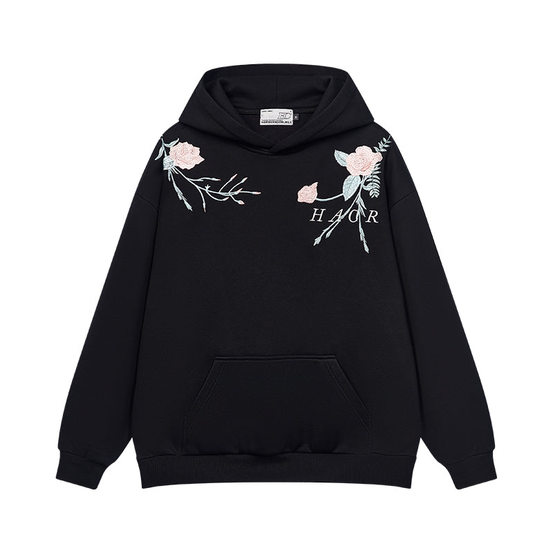 Rose Brenches Embroidered Logo Hoodie