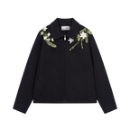 Minimalist Green Floral Embroidered Blazer Jacket
