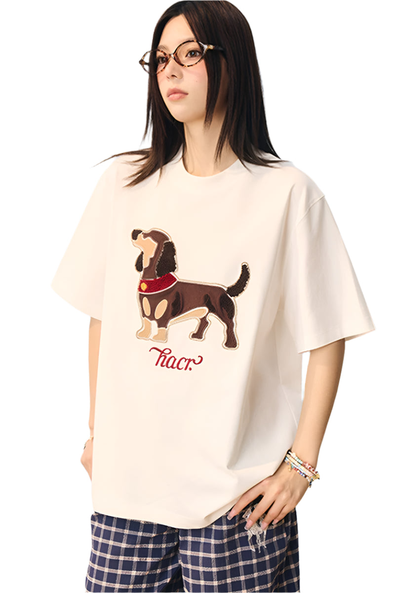 Suede Dog Towel Patch T-Shirt