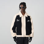 Embroidered Corduroy PU Leather Jacket