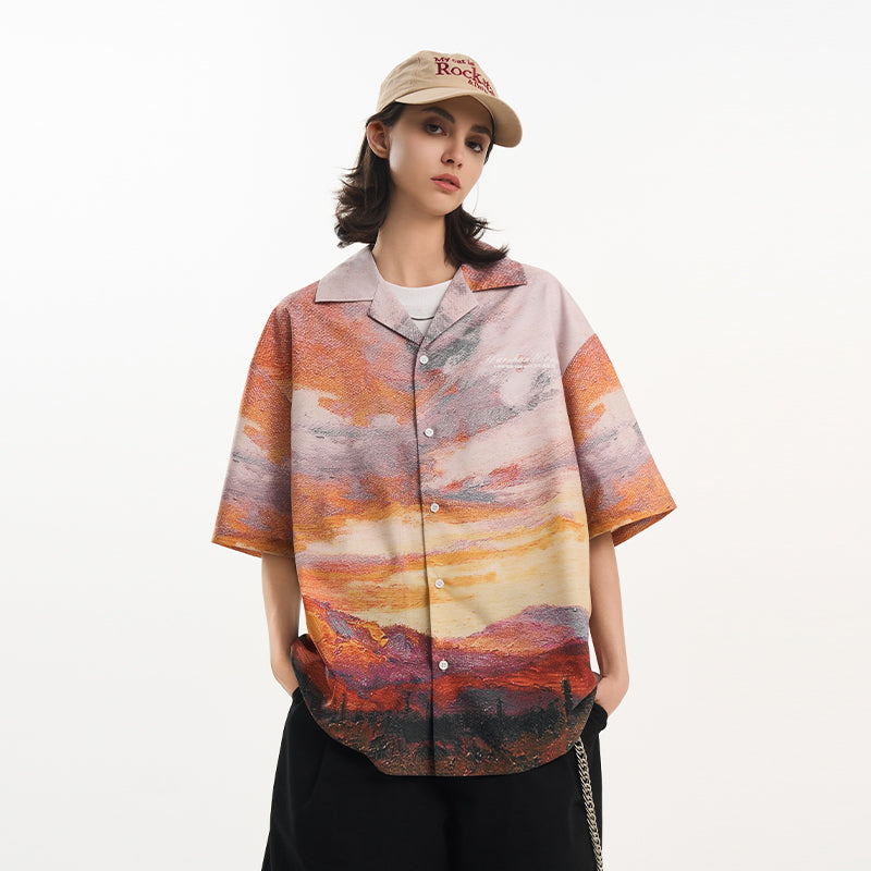 Sunset Landscape Oil Painting Shirt