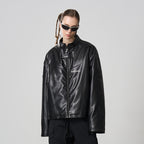 Deconstructed Stitching Embroidered Leather Jacket