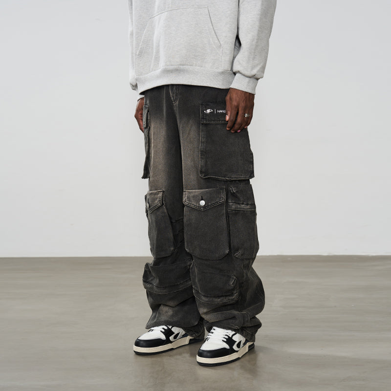 Multi Pocket Washed Baggy Denim