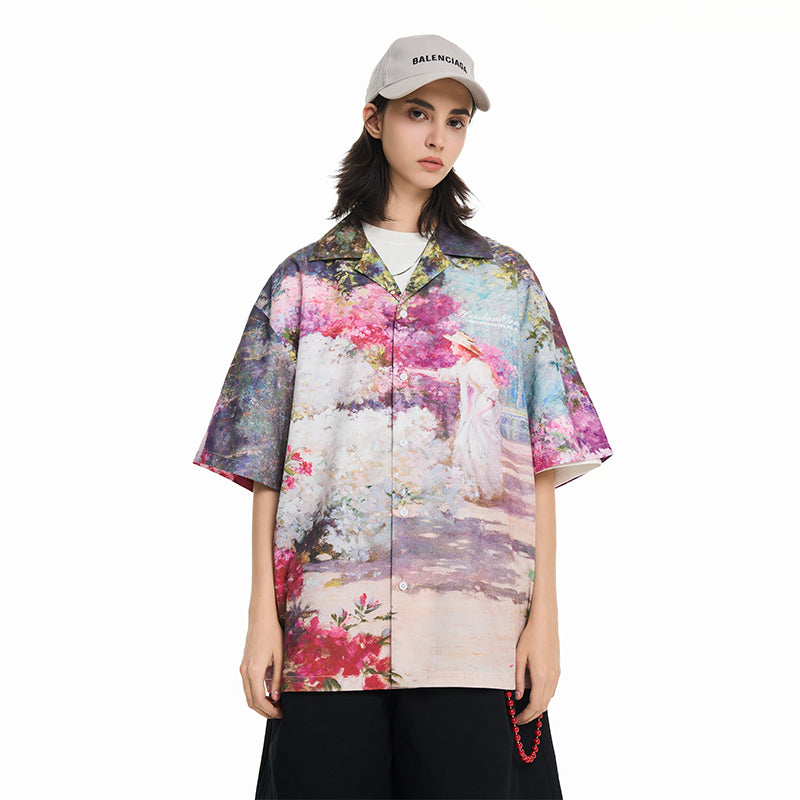 Oil Painting Garden Cuban Shirt