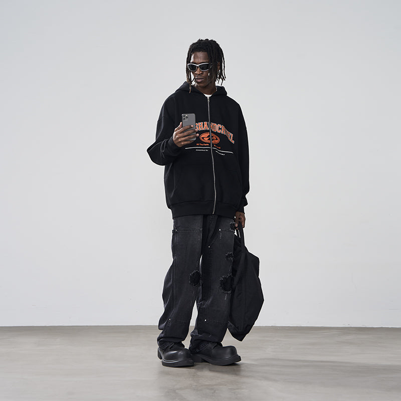 College Logo Zip-Up Hoodie – Harsh and Cruel