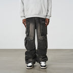 Multi Pocket Washed Baggy Denim