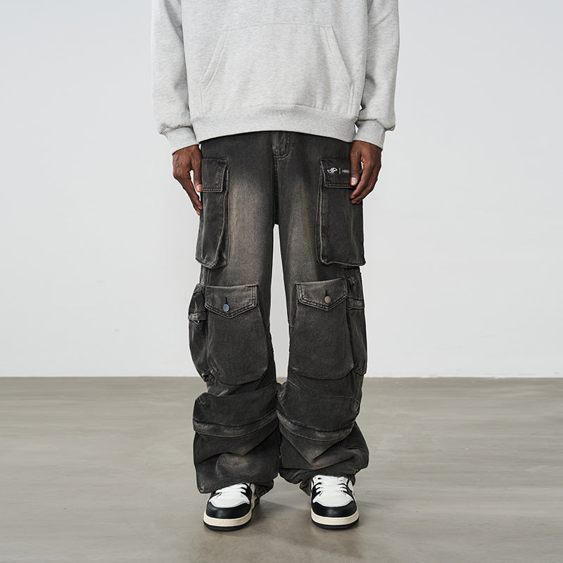 Multi Pocket Washed Baggy Denim