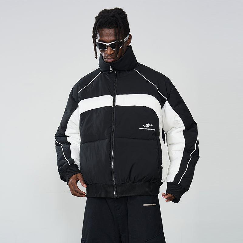 Color Stitching Stand Up Collar Down Jacket