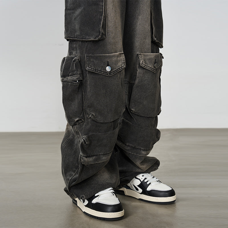 Multi Pocket Washed Baggy Denim