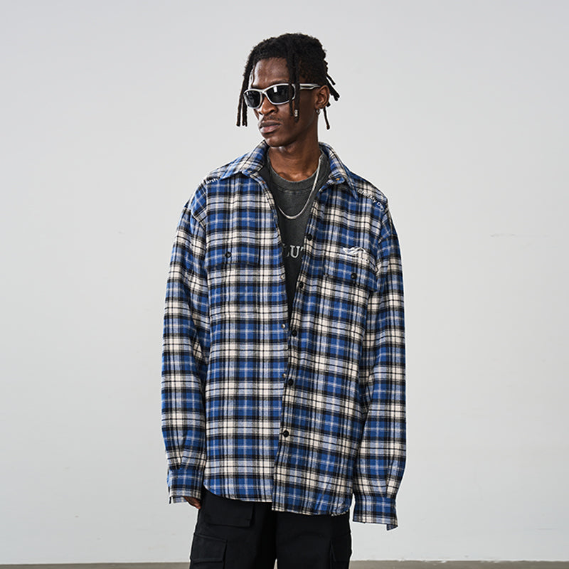 Embroidered Logo Checkered L/S Shirt