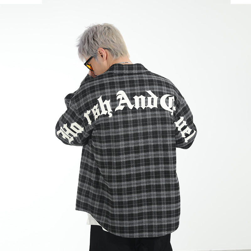 Leather Embroidered Gothic Logo Plaid L/S Shirt