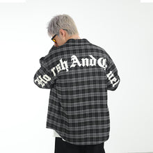 Load image into Gallery viewer, Leather Embroidered Gothic Logo Plaid L/S Shirt
