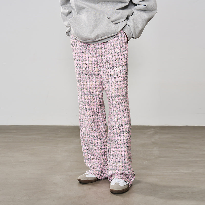 Embroidered Logo Plaid Checkered Trousers