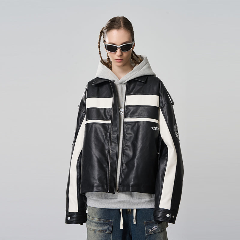 Stitching Leather Motor Jacket
