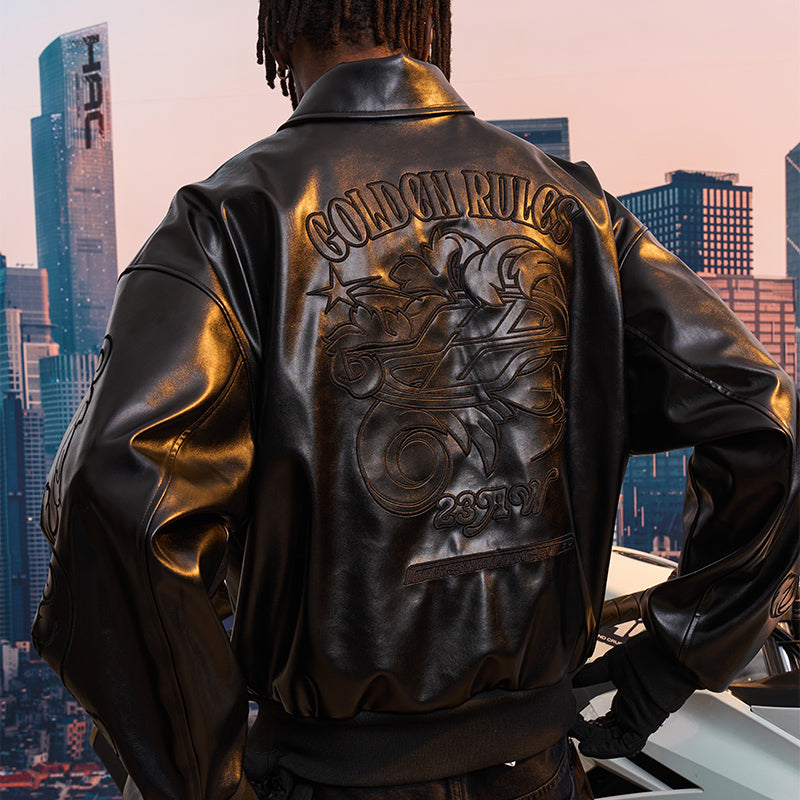 Golden Rules Embossed Leather Jacket