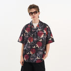 Crane Print Knots Cuban Shirt